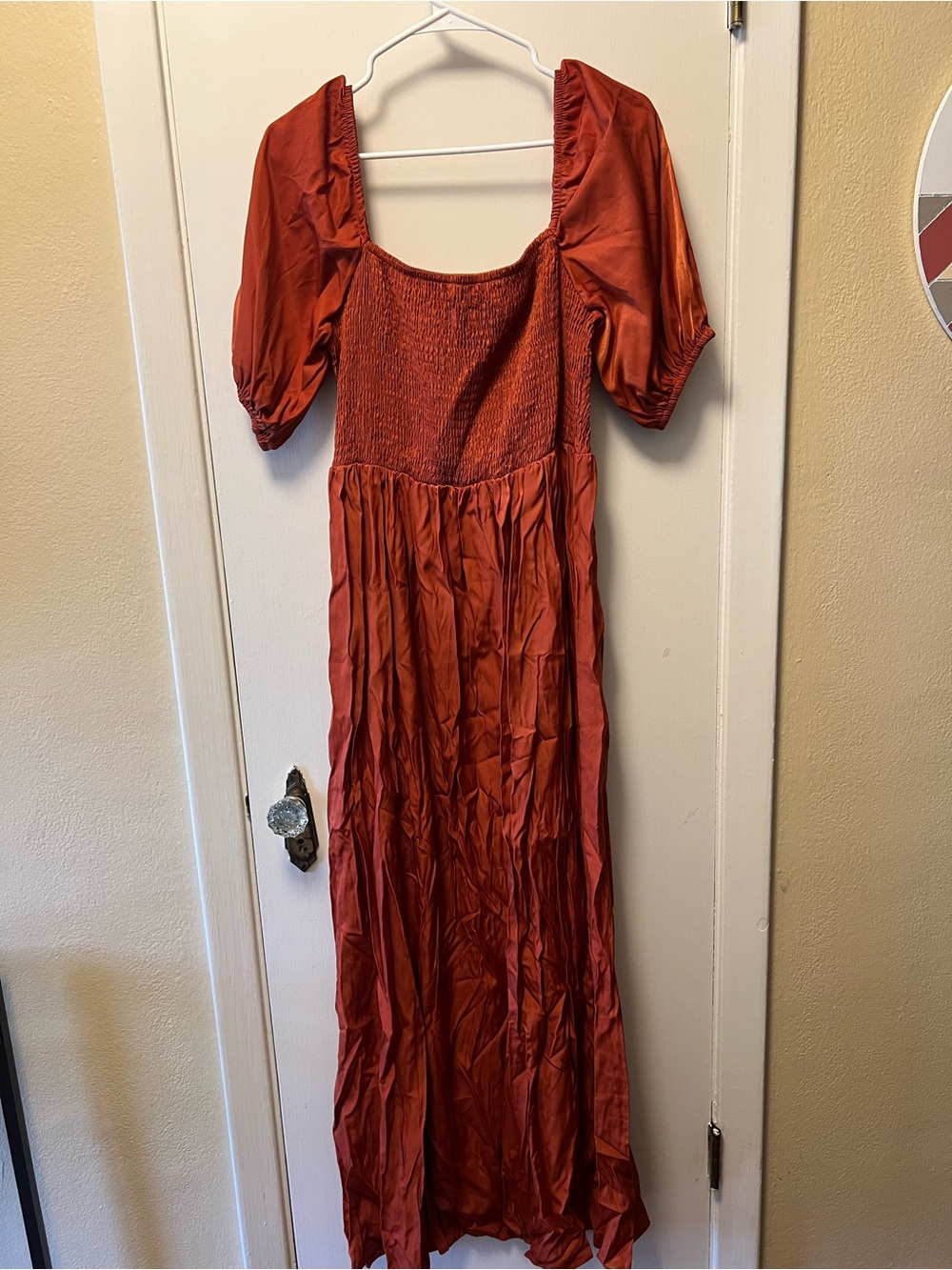 Boohoo Rust Red/ Orange Puff-Sleeve Maxi Dress